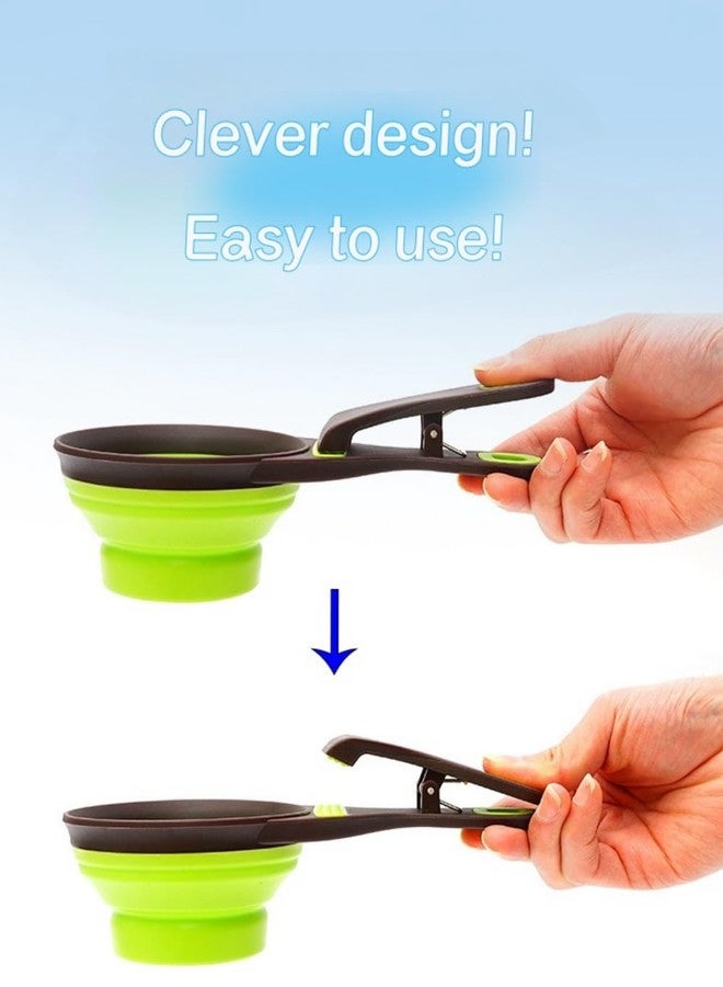 luvilly 2 PCS Collapsible Pet Scoop Set,1 Cup & 1/2 Cup Capacity Silicone Measuring Cups with Sealing Clip,Multi-Function Scoop Bowls Bag Clip for Dog Cat Food Water.(Green,Pink) - Image 5